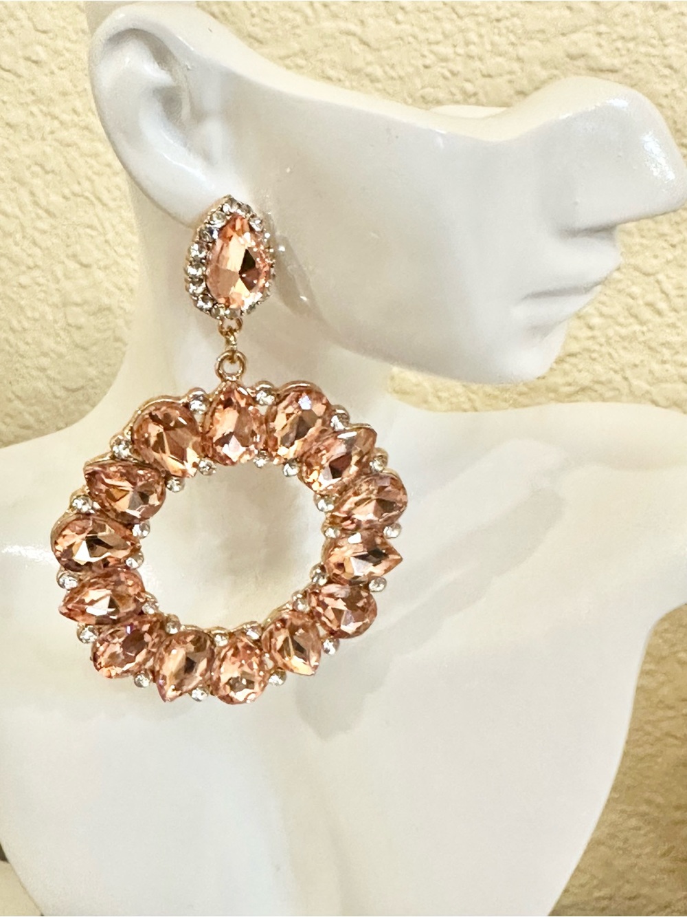 Elegant Rose Gold Crystal Hoop Drop Earrings